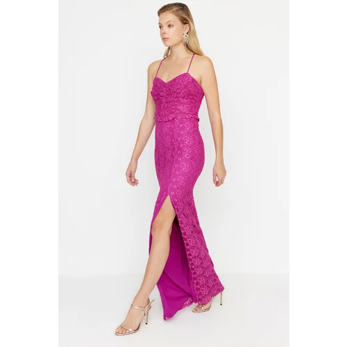 Trendyol Fuchsia Lace Detailed Evening Dress