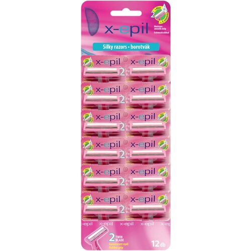 X EPIL Silky - Brijač s 2 o&amp;scaron;trice s gumiranom dr&amp;scaron;kom (12 komada) Slike