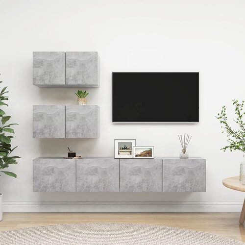  4-dijelni set TV ormarića siva boja betona konstruirano drvo Slike