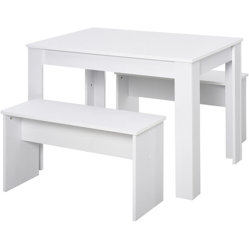 HOMCOM Komplet 3 delov mize z 2 klopmi za kuhinjo, bar ali moderno jedilnico, beli les, 2 sedeža, 110x70x75 cm, (20745594) Cene