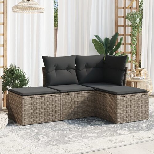 VidaXL 4-dijelni set vrtnih sofa od poliratana s jastucima sivi Slike
