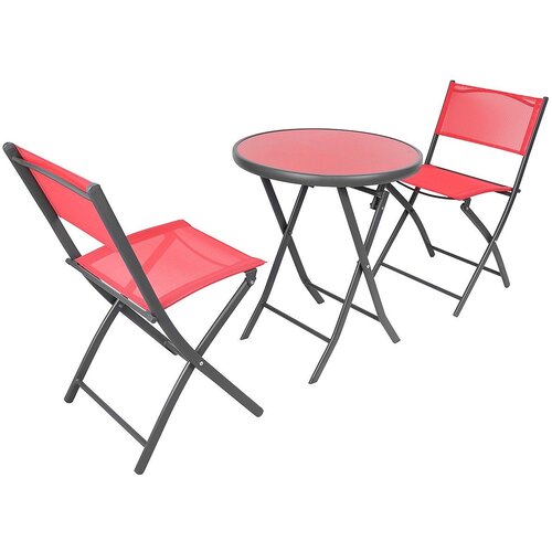  SASKA GARDEN 1056074 balkonski vrtni set &amp;ndash; okrugli stol + 2 sklopive stolice, crveni Slike