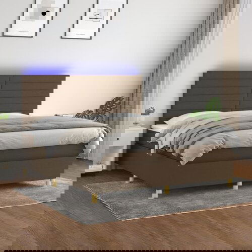  The Living Store Box spring postelja z vzmetnico LED temno rjava 160x200cm blago - Box Spring Postelja, (21449925) Slike
