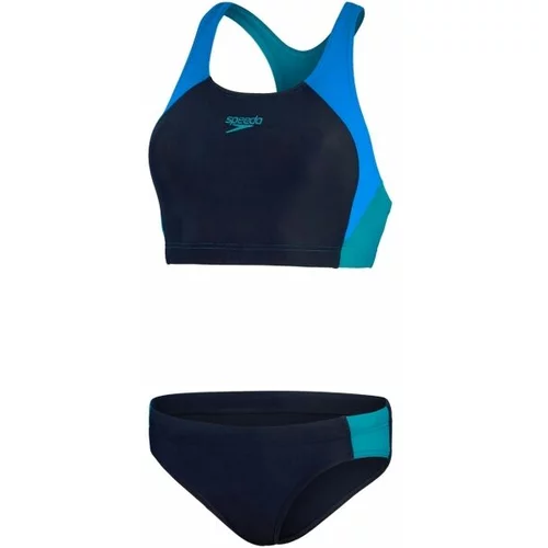 Speedo COLOURBLOCK SPLICE 2 PIECE Ženski dvodijelni kupaći kostim, tamno plava, veličina