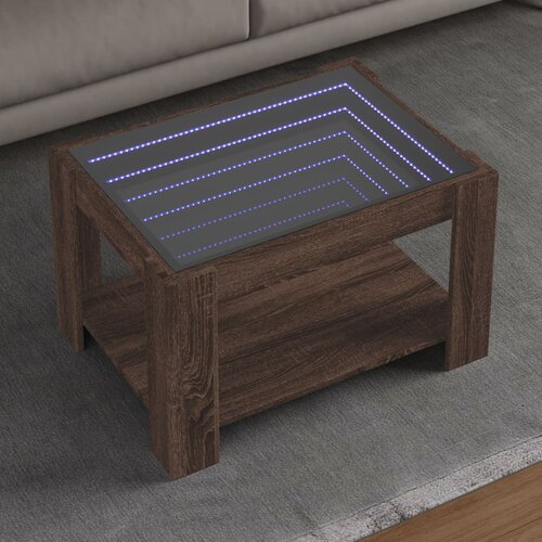 vidaXL Klubska mizica LED rjavi hrast 73x53x45 cm inženirski les Cene