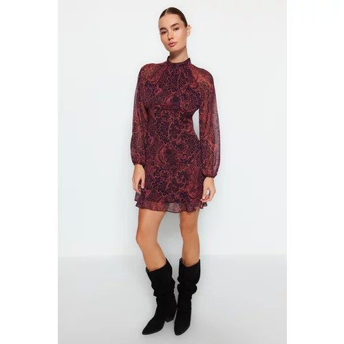 Trendyol Chiffon Knitted Brown Dress With Flank Skirt