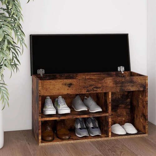 vidaXL Klop za čevlje z blazino dimljeni hrast 80x30x47 cm iverna pl. Cene
