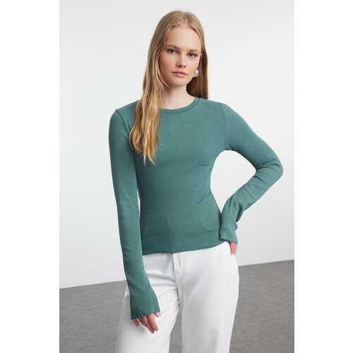 Trendyol Khaki Washed Fitted/Body-Smoothing Spanish Sleeve Ribbed Flexible Knitted Blouse Slike