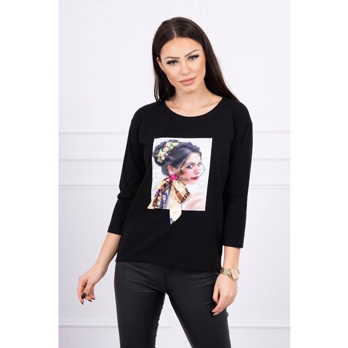 Kesi Blouse with graphics and a colorful bow 3D black Slike