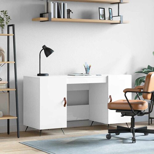  Radni stol visoki sjaj bijeli 140x50x75 cm konstruirano drvo Slike