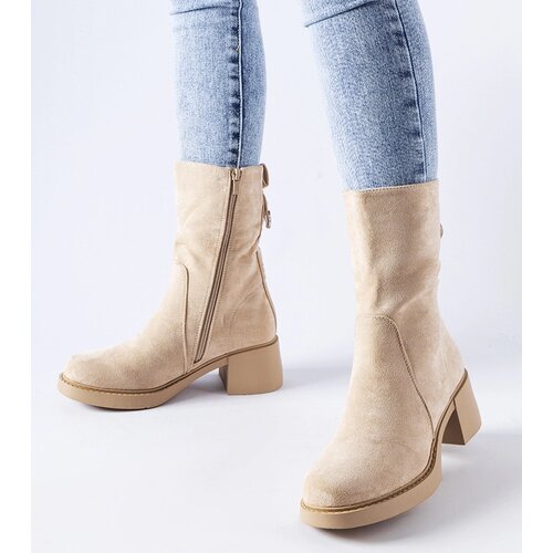 Gemre Beige eco-suede block heel ankle boots Agordino Slike