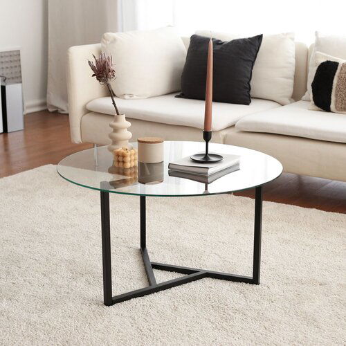  Tri O sehpa / şeffaf temperli cam S402 TransparentBlack Coffee Table Cene