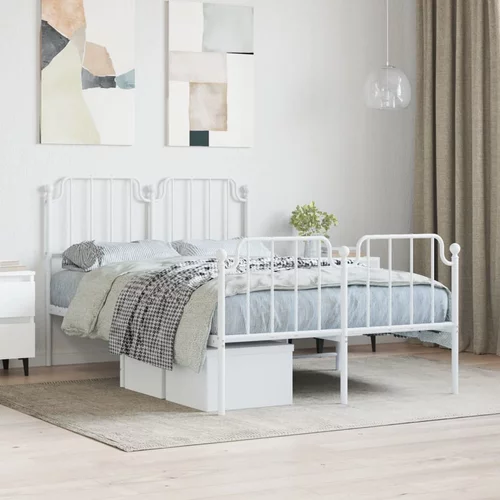 vidaXL Kovinski posteljni okvir z vzglavjem in vznožjem bel 120x200 cm