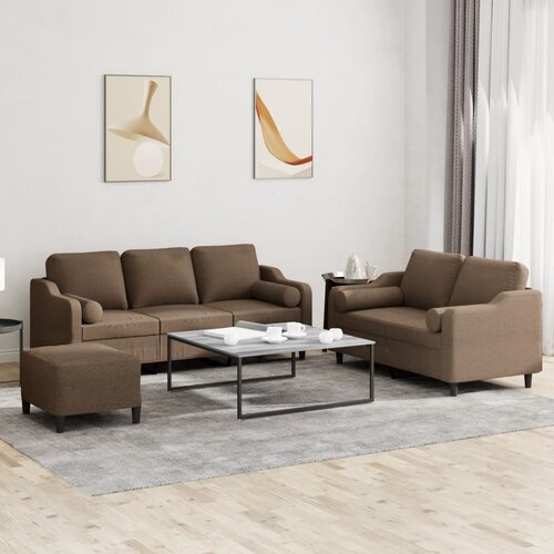  3-dijelni set sofa s jastucima smeđi od tkanine Cijene