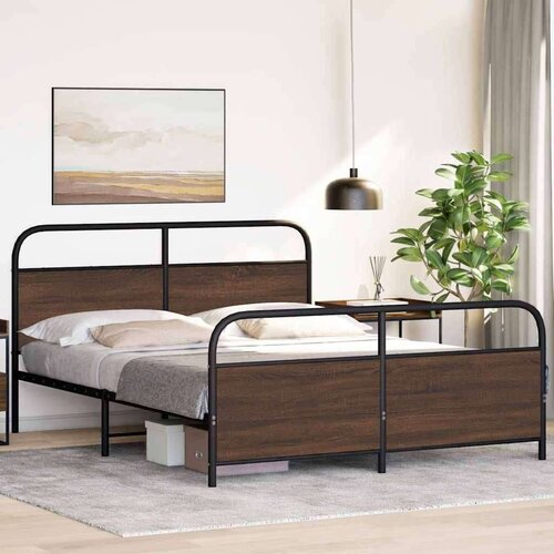 VidaXL Metalni okvir kreveta bez madraca smeđa boja hrasta 160x200 cm Slike