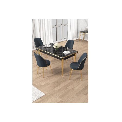 Hanah home Set trpezarijskog stola i stolica (5 delova) Rewa Black Marble Gold Anthracite Slike
