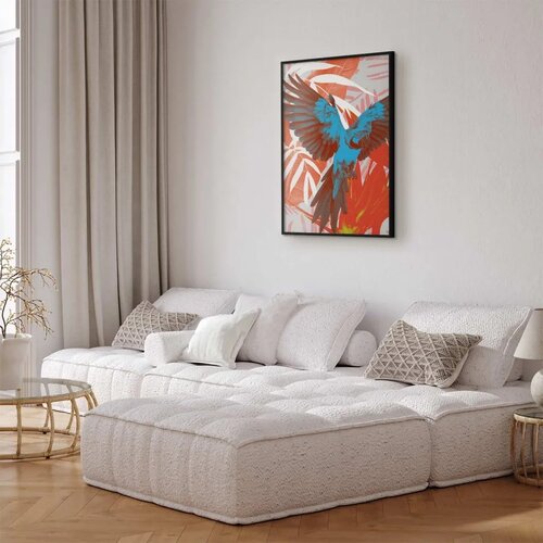  Plakat - Exotic Wings - parrot among abstract leaf patterns 40x60 Crni okvir Slike