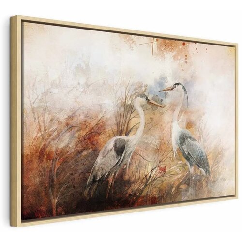  Slika - Herons on the Hunt (1 Part) Wide 60x40 U prirodnom drvenom okviru Cene