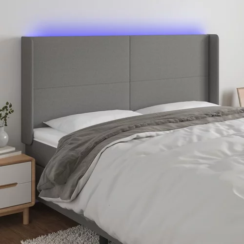 vidaXL LED posteljno vzglavje temno sivo 183x16x118/128 cm blago
