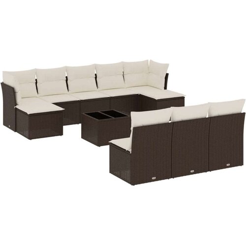 VidaXL 11-dijelni set vrtnih sofa od poliratana s jastucima smeđi Slike