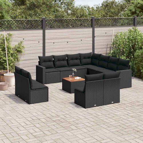  12-dijelni set vrtnih sofa od poliratana s jastucima crni Cijene