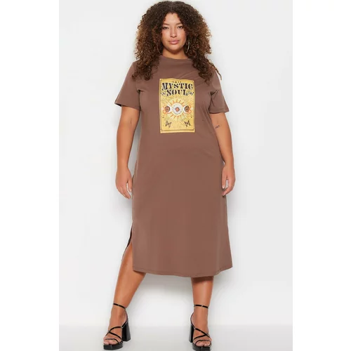 Trendyol Curve Plus Size Dress - Brown - Shift