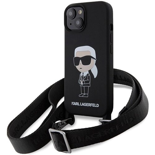 Karl Lagerfeld SILIKONSKI OVITEK IKONIK CROSSBODY ZA IPHONE 15 ČRN, (21899322) Cene
