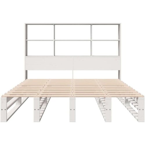 VidaXL Krevet s regalom za knjige bez madraca bijeli 160x200cm od drva Slike