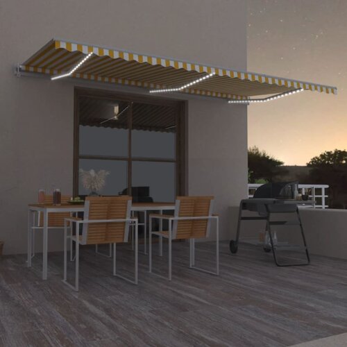 vidaXL Automatska tenda sa senzorom LED 600x350 cm žuto-bijela Cijene