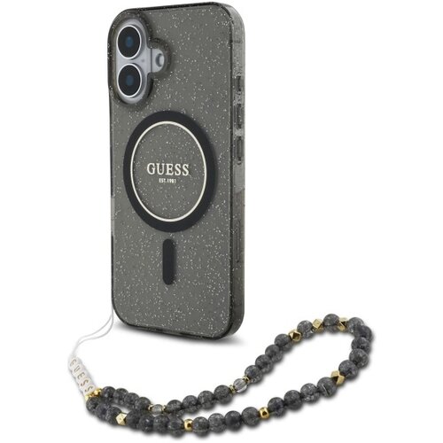 Guess IML OVITEK GLITTER S PAŠKOM PEARL ZA MAGSAFE ZA IPHONE 16 ČRN, (21897631) Cene