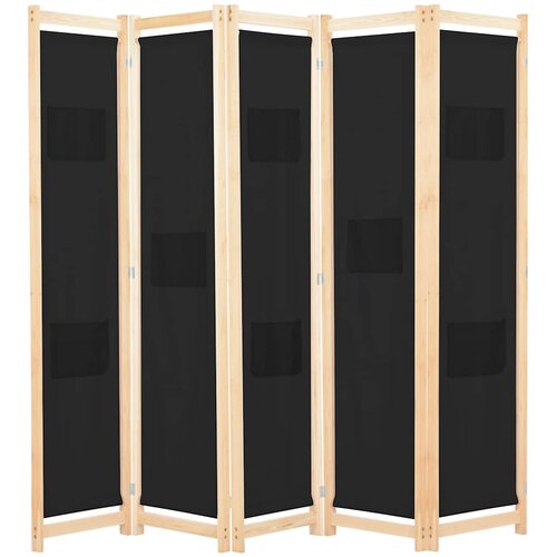 Sobna pregrada s 5 panela od tkanine 200 x 170 x 4 cm crna Cijene