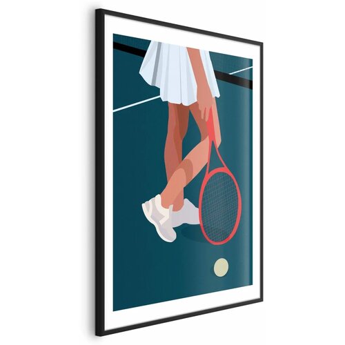  Plakat - Tennis Player with a Red Racket on the Court - Illustration 60x90 Crni okvir s margom Cijene