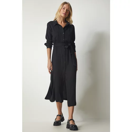 Happiness İstanbul Women's Black Belted Long Shirt Dress