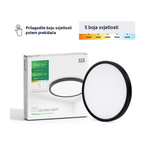 Greentech LED okrogla stropna svetilka (18 W, Ø x V: 225 x 24 mm, Črna) Cene