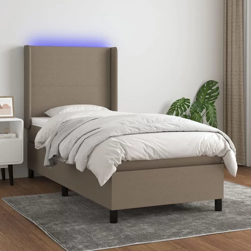 vidaXL Box spring postelja z vzmetnico LED taupe 90x200 cm blago