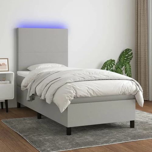  Box spring postelja z vzmetnico LED svetlo siva 80x200 cm blago, (20789366)
