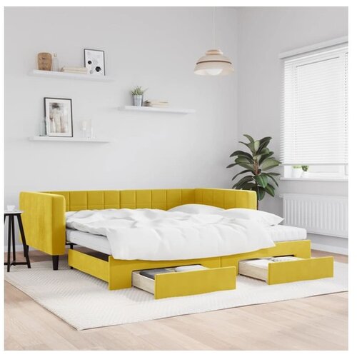 VidaXL Izvlečna dnevna postelja s predali rumena 100x200 cm Slike