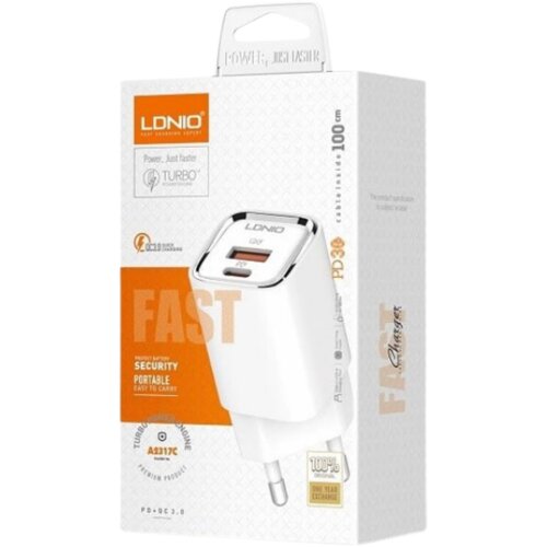 Kucni punjac LDNIO A2317C PD + QC3.0 30W (USB-A + USB-C) kabal USB-C - lightning Slike