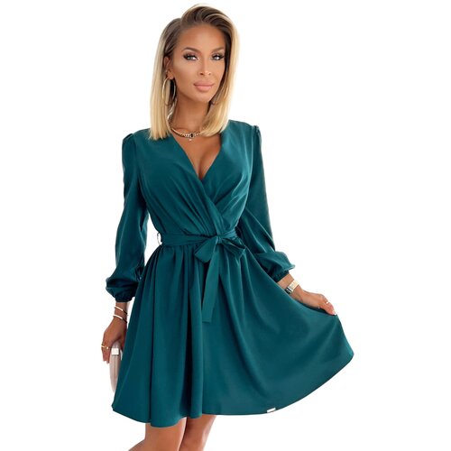 Numoco 339-2 BINDY Feminine dress with a neckline - BOTTLE GREEN Slike