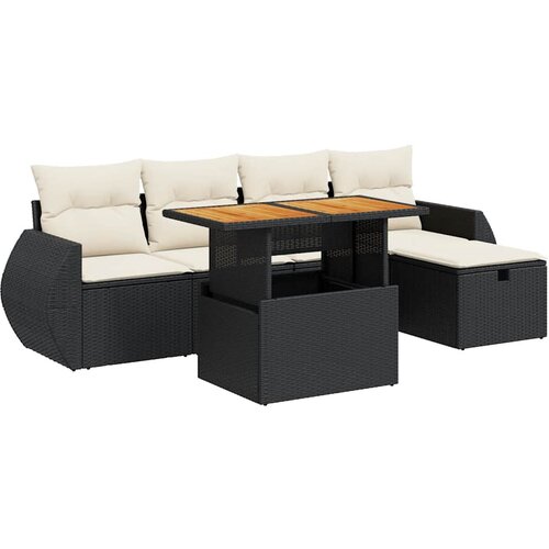  6-dijelni set vrtnih sofa s jastucima crni od poliratana bagrem Slike