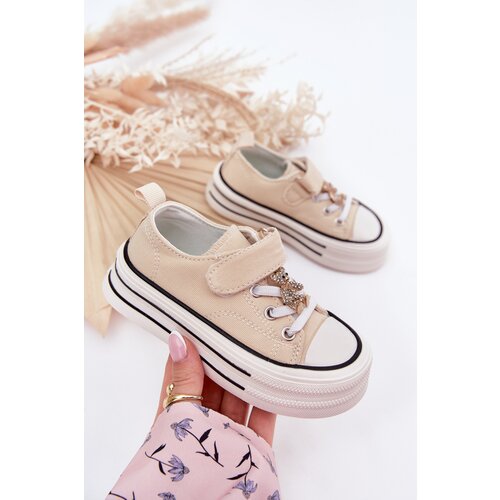 Boto Girls Sneakers With Golden Applique Bear Beige Solena Cijene