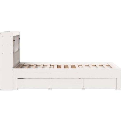 VidaXL Krevet s regalom za knjige bez madraca bijeli 90x200cm borovina Slike
