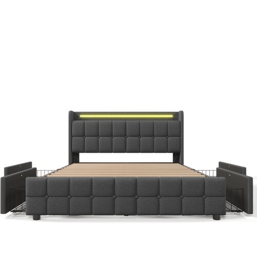 Lumor Postelja z žametnim oblazinjenjem 160x200 cm - z LED in USB priključki za polnjenje - 4 predali - siva, (22151018) Cene