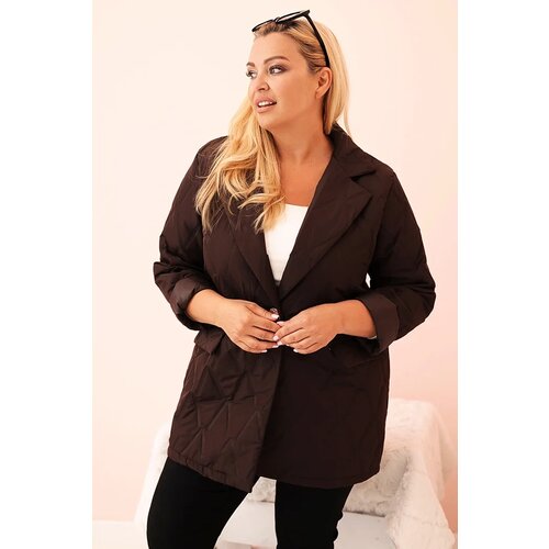 Kesi Włoski Plus Size women's quilted jacket with collar and button brown Cijene