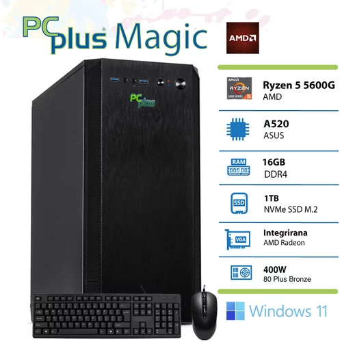 PCPLUS Magic AMD Ryzen 5 5600G 16GB 1TB NVMe SSD Windows 11 Pro miška in tipkovnica namizni računalnik, (21025586)