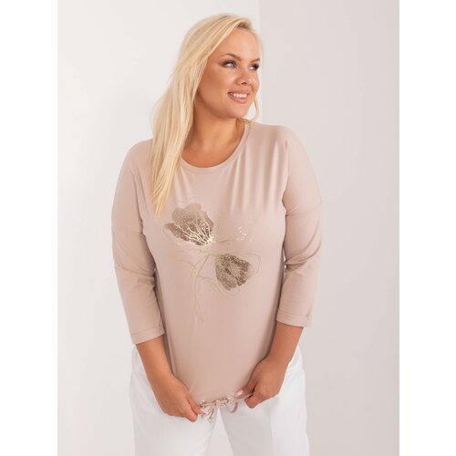 Fashion Hunters Beige plus-size blouse with print Slike