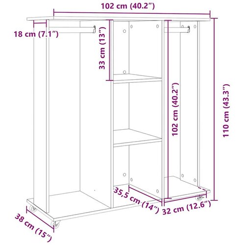  Ormar s kotačima sivi hrast 102 x 38 x 110 cm konstruirano drvo Slike
