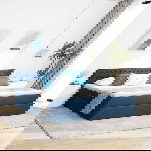  Krevet S LED lampica s uzglavljem Plava 180 x 200 cm tkanina Cijene