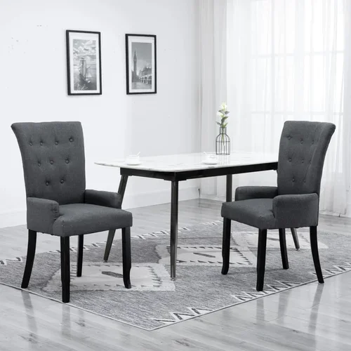 vidaXL Jedilni stol z naslonjali za roke temno sivo blago, (20926750)