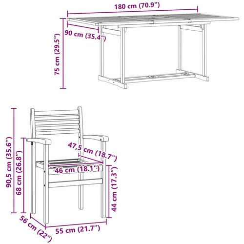  Vrtni set za objed 7 pcs Smeđa Čvrsto teak drvo - Pravokutno 6 sjedala Slike